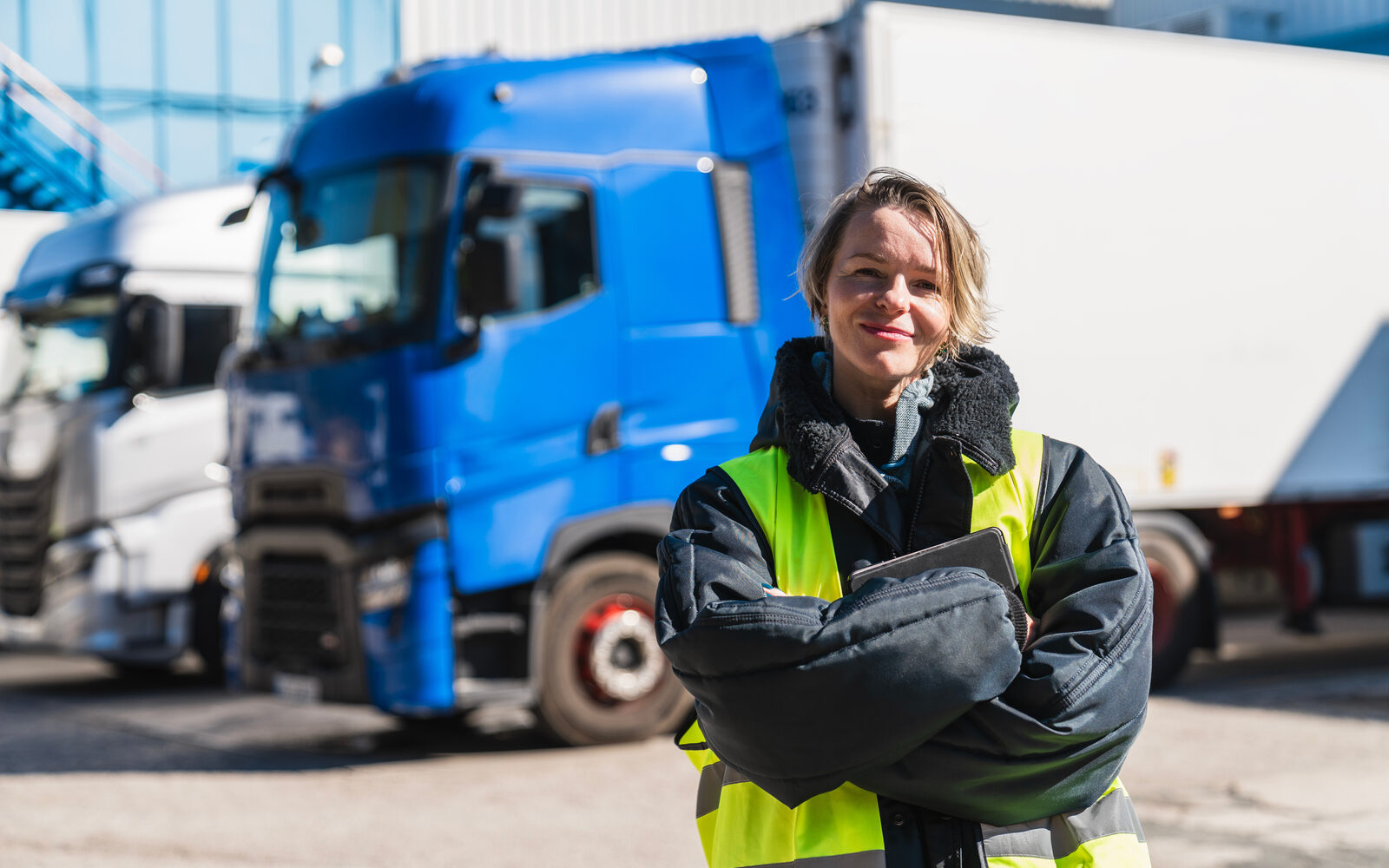 Transport professional near lorries
